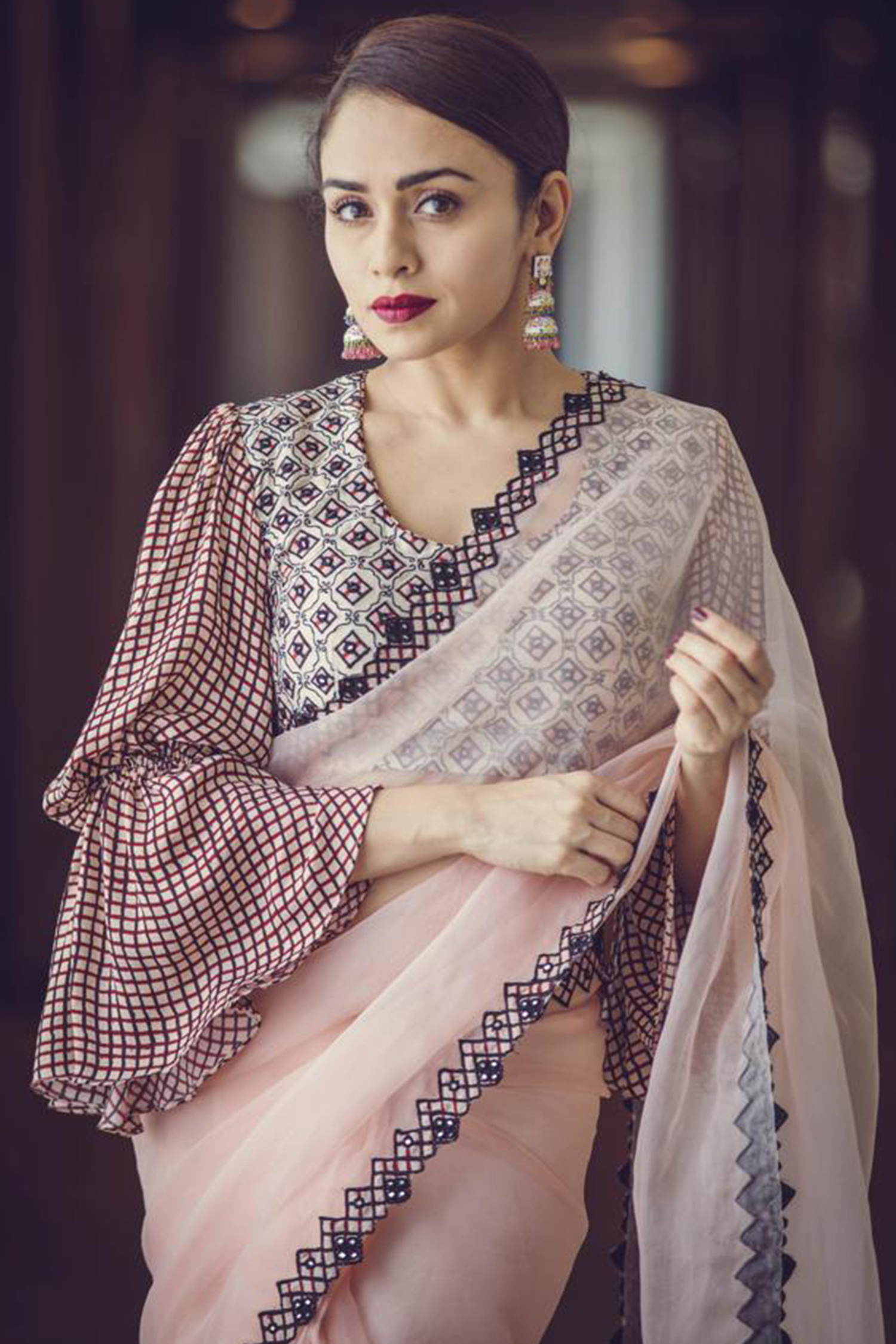 Powder pink cutwork border saree - Punit Balana - Designers