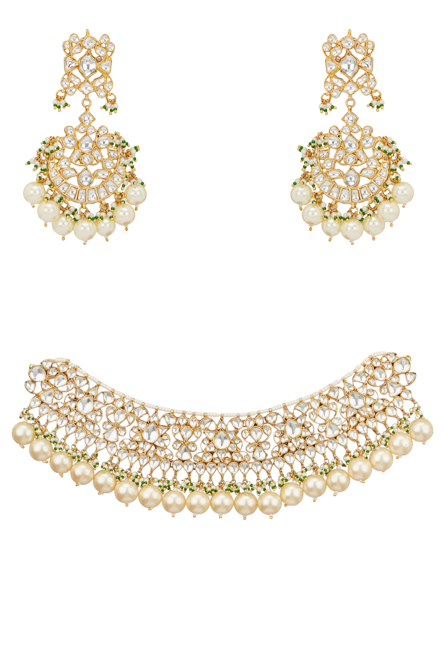 White jadtar necklace set designed by 